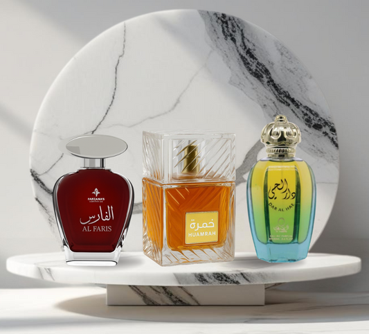 Set 3 parfumuri ARABESTI de barbati 100ML - AL FARIS - HUAMRAH + DAR AL HAE