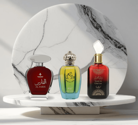 Set 3 parfumuri ARABESTI de barbat 100ML - AL FARIS + DAR AL HAE + WARD AL GHAR'AM - Parfumuri de vis