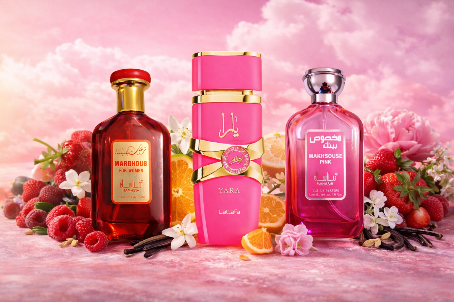 Set 3 parfumuri Arabesti de Dama - YARA CANDY - RED - PINK + 35ML CADOU - Parfumuri de vis