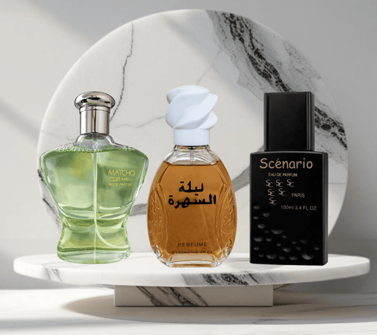Set 3 parfumuri de BARBATI 100ML - MATCHO - ARABIC - SCENARIO - Parfumuri de vis