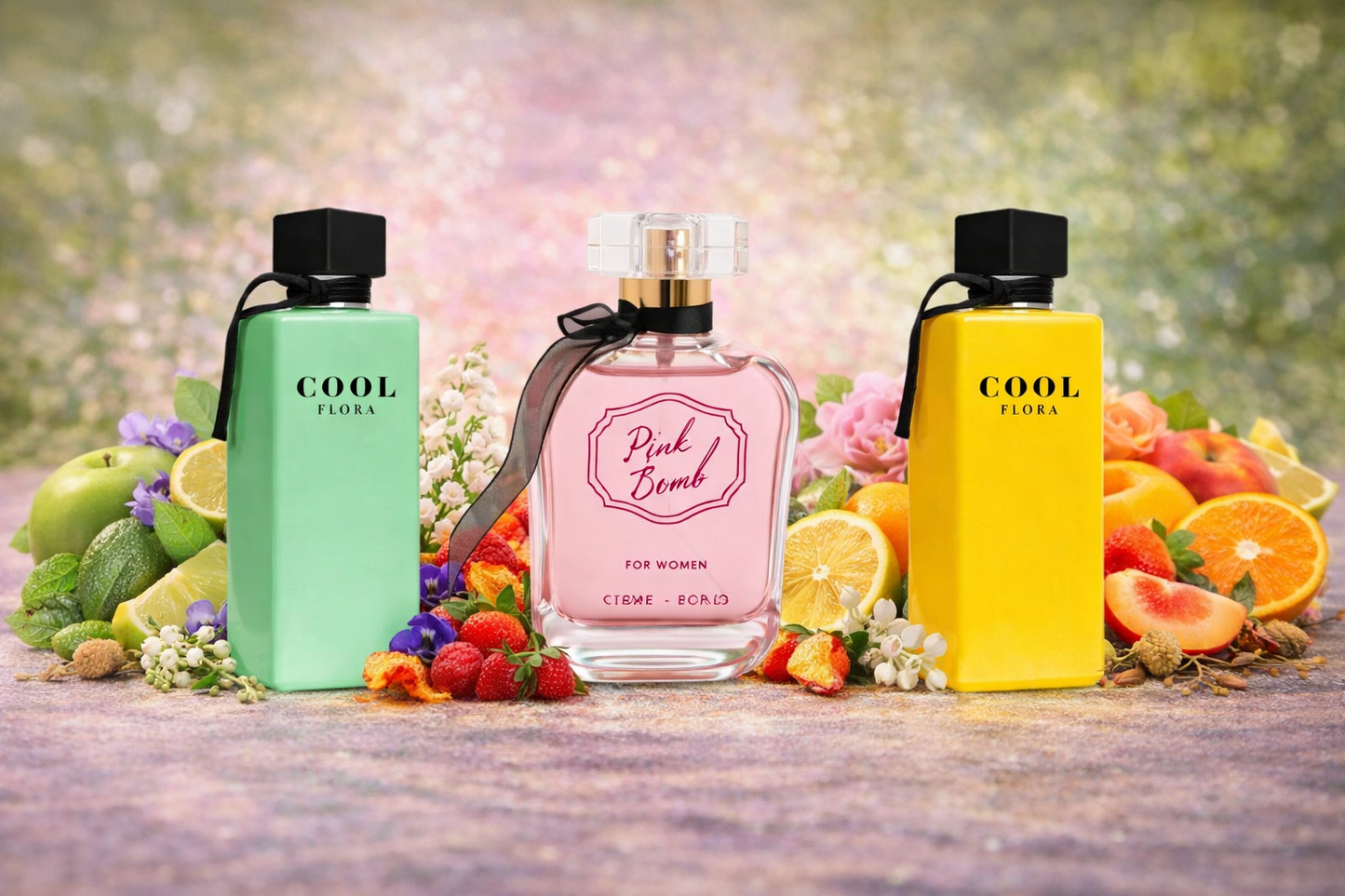 Set 3 parfumuri de Dama 100ML - FLORA GREEN - BOMB - FLORA YELLOW - Parfumuri de vis