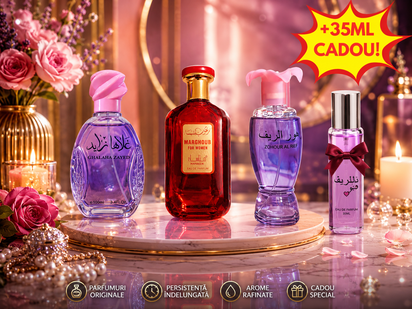 Set 3 Parfumuri de Damă 100ML - MARGHOUB - GHALAHA - ZOHOUR + 35ML CADOU! - Parfumuri de vis