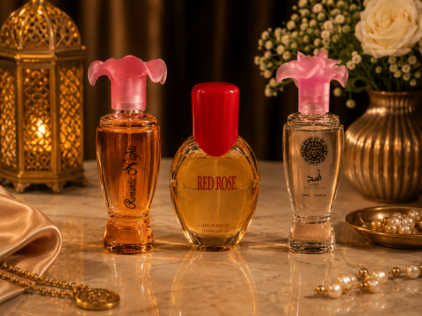 Set 3 Parfumuri de Damă 100ML - RED ROSE - ROMANTIC NIGHTS - ASAD - Parfumuri de vis