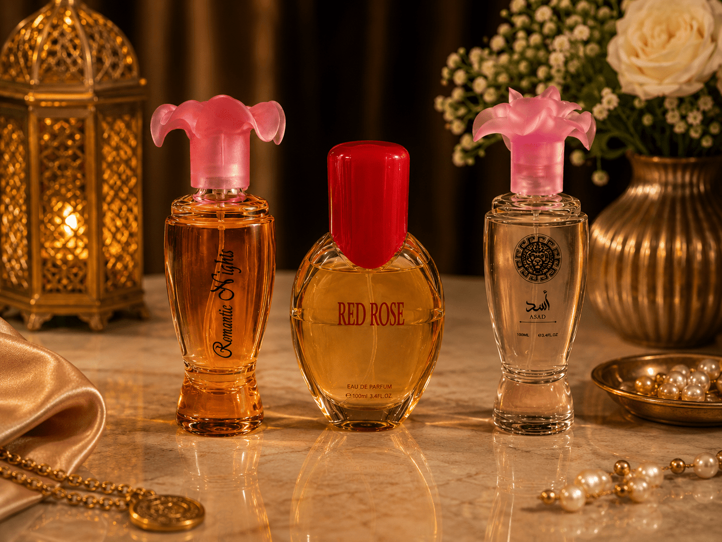 Set 3 Parfumuri de Damă 100ML - RED ROSE - ROMANTIC NIGHTS - ASAD - Parfumuri de vis