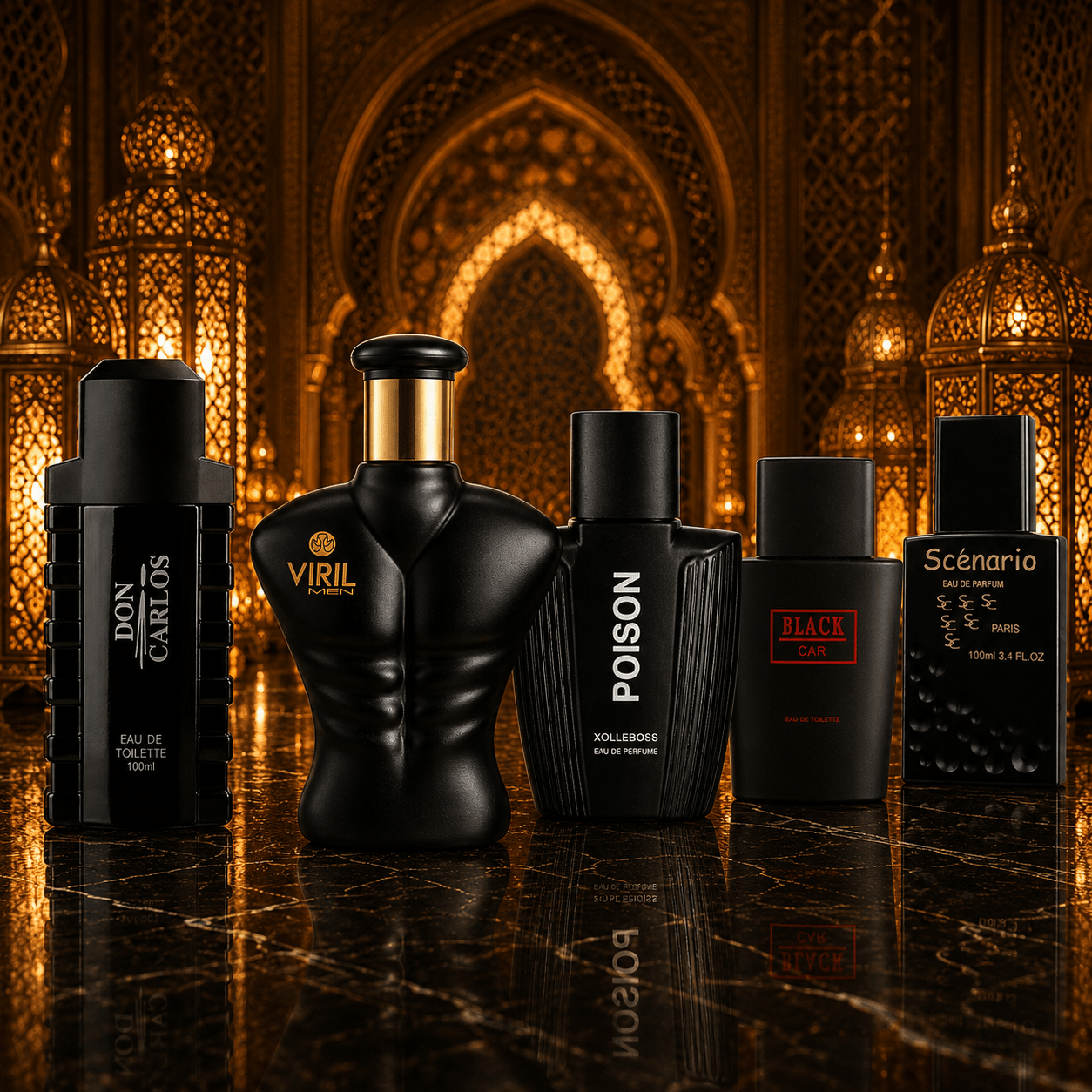 Set 5 parfumuri de Barbati 100ML - BLACK VIRIL - DON CARLOS - POISON - BLACK CAR - SCENARIO - Parfumuri de vis