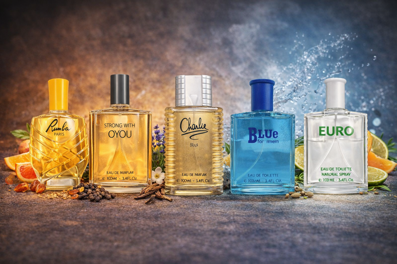 Set 5 parfumuri de Barbati 100ML - RUMBA - BLUE - STRONG - CHARLIE - EURO - Parfumuri de vis